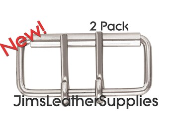 4" 2-pack Two pronged roller buckle - heavy duty nickel plated steel buckles (#636)