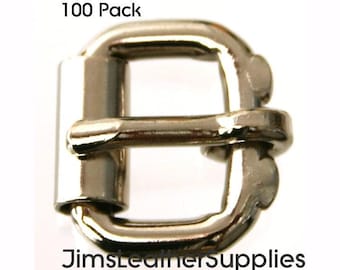 5/8" roller buckle 100 pack - heavy duty nickel plated steel heel bar buckles (#775)