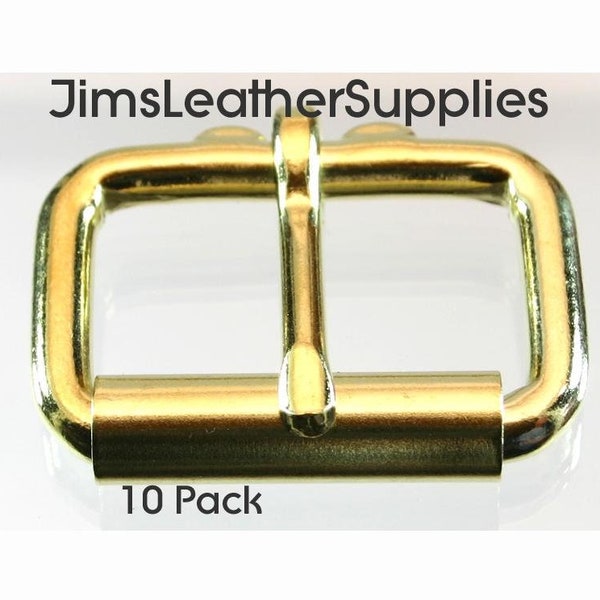 1 1/2" roller buckle 10 pack - heavy duty brass plated steel heel bar buckles (#26)