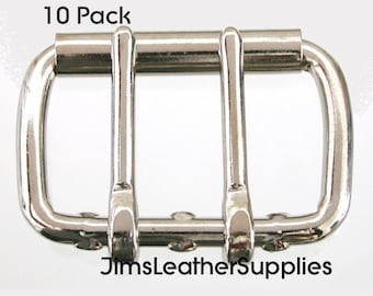 2" 10-pack Two pronged heel bar roller buckle - heavy duty nickel plated steel buckles (#55)
