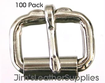 3/4" roller buckle 100 pack - heavy duty nickel plated steel heel bar buckles (#729)
