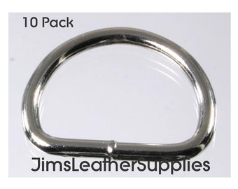 1" Light D (Dee) Welded - 10 pack - nickel plated steel D ring 3.4mm thick (#266)