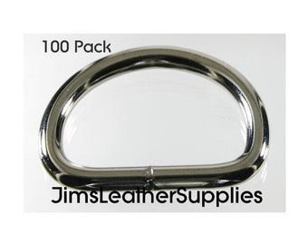 May include: A pack of 100 silver-toned metal D-rings. The rings are approximately 1 inch in diameter.