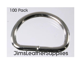 1" Light D (Dee) Welded - 100 pack - nickel plated steel D ring 3.4mm thick (#266)