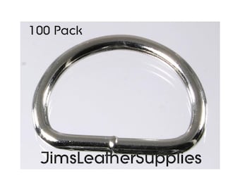 May include: A pack of 100 silver metal D-rings. The rings are about 1 inch in diameter.