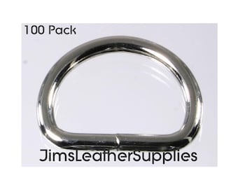 7/8" Light D (Dee) Welded - 100 pack - nickel plated steel D ring 3.4mm thick (#257)