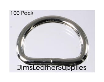 May include: A pack of 100 silver metal D-rings. The rings are about 1 inch in diameter.