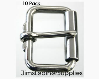 1 1/2" stainless steel roller buckle 10 pack - heavy duty nickel plated steel heel bar buckles (#58)