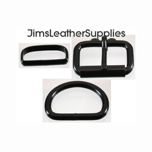 1 1/2&quot; black hardware package for belts and straps - two each of roller buckle, belt keeper and D (dee) ring (#384)