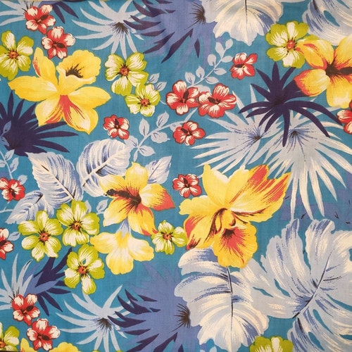 Aqua Hawaiian Print Poly Cotton Print Fabric Sold by the - Etsy