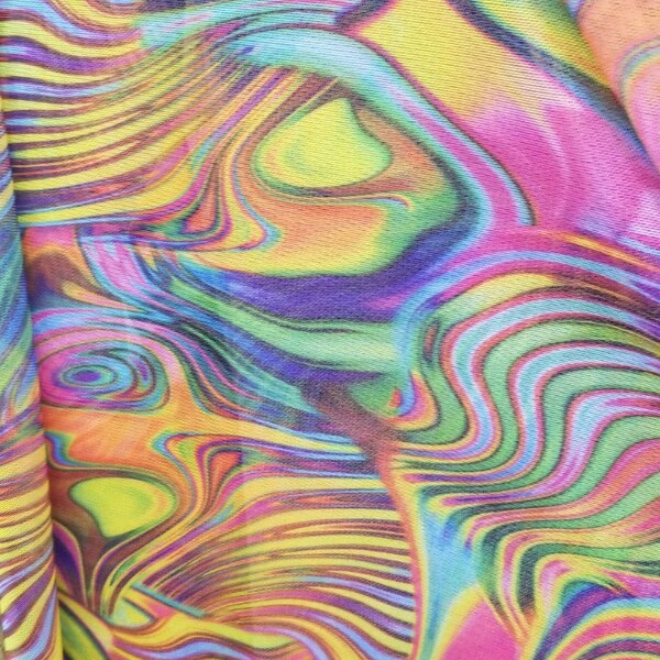 Psychedelic Rainbow Swirl  Power Mesh Fabric