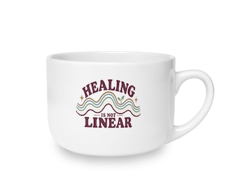 Healing Lizard Rainbow Waves Mug, 25oz Ceramic Latte Mug, Cool Kitchen Style, Edgy Whimsical Design, Gift for Reptile Lovers