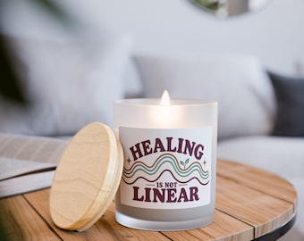 Healing is Not Linear Candle, 11oz Frosted Glass Wellness Theme, Cool Home Decor Style, Edgy Mental Health Design, Gift for Friend