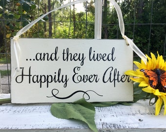 WEDDING SIGNS | and they lived Happily Ever After | Bride and Groom | Mr and Mrs | Wood Wedding Signs | Flower Girl Signs | 6 x 11.5