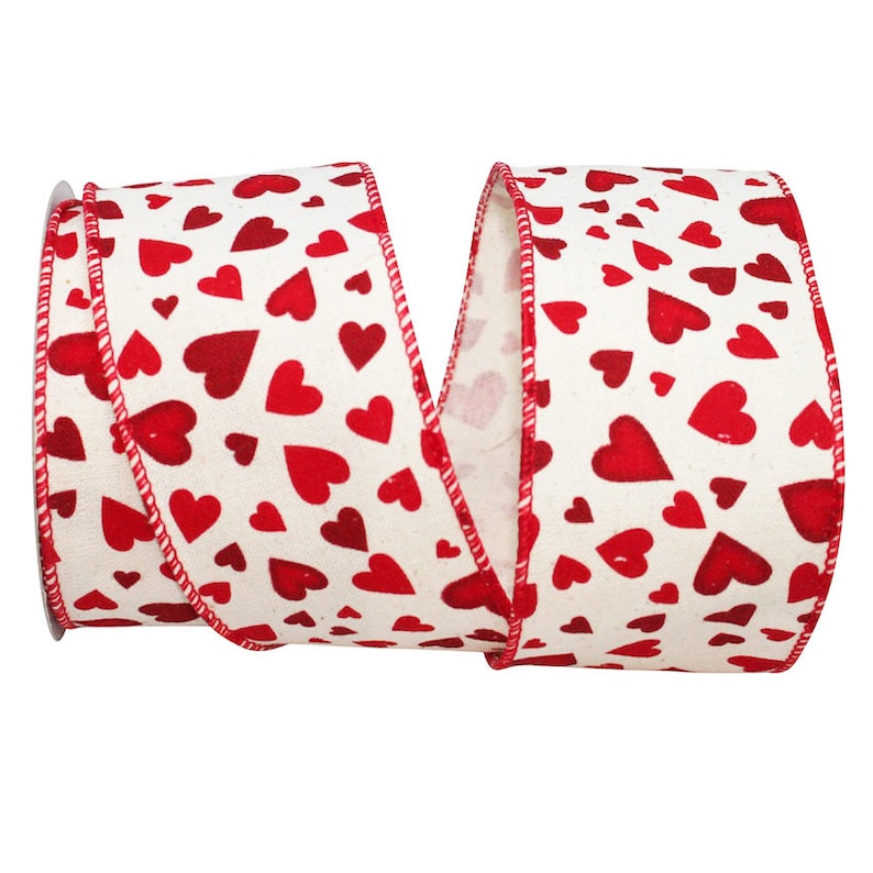 10 Yards Love Red White Hearts Valentine/'s Day Pink Satin Wired Ribbon 2 1//2/"W