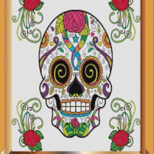 Sugar Skull No. 6/PDF - Cross Stitch Sampler - Dia De Los Muertos - Day of the Dead - INSTANT DOWNLOAD
