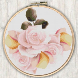 Pink Rose Cross Stitch Pattern, modern cross stitch pattern, rose cross stitch pattern, needlecraft, colorful, instant PDF download image 1