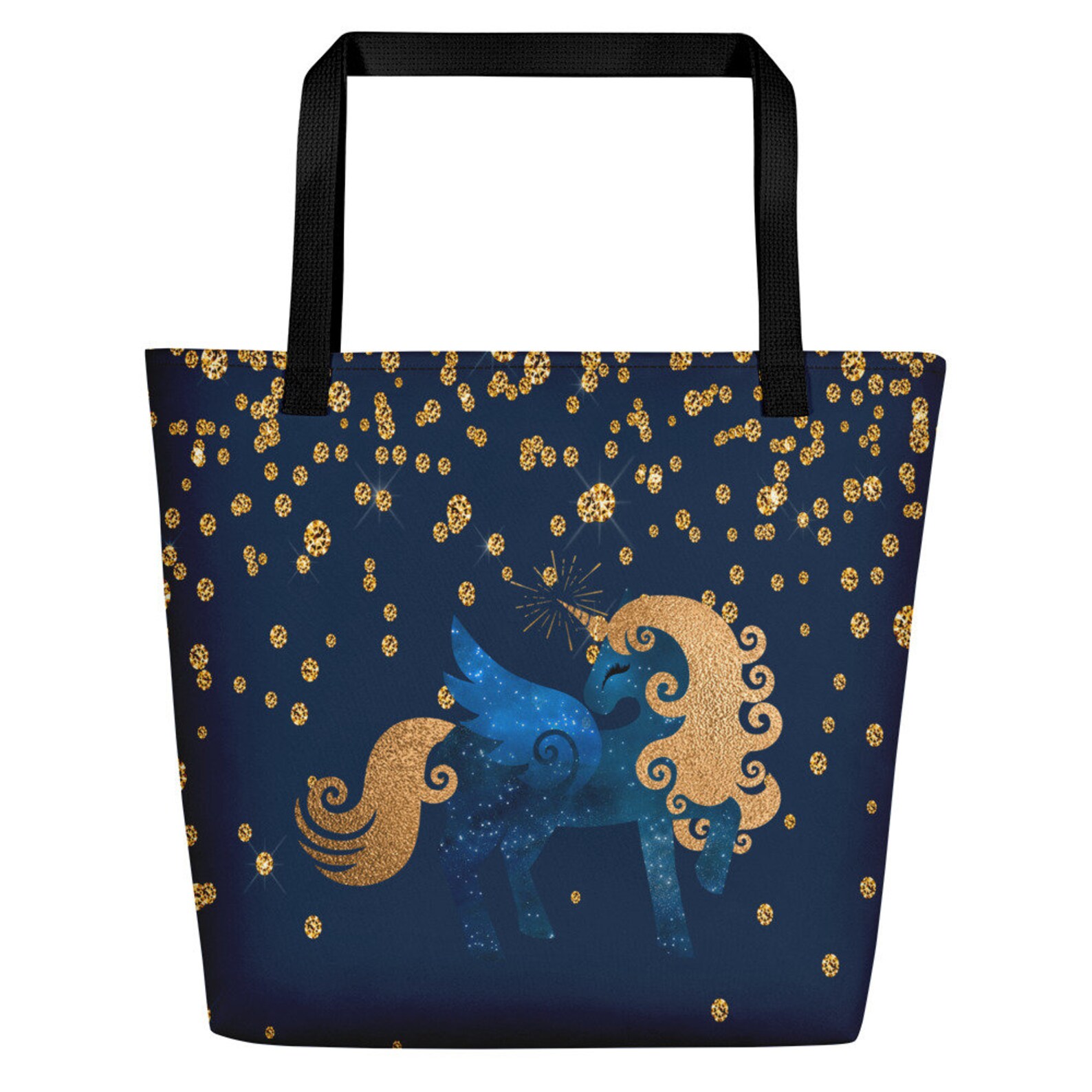 Unicorn Tote Bag All Over Print Tote Bag Blue and Gold Unicorn Etsy