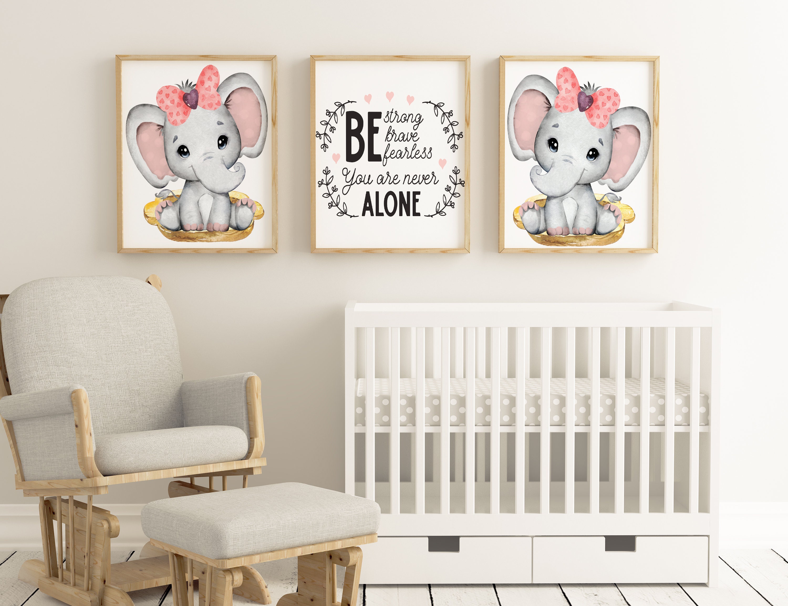 Baby Elephant Nursery Prints, Set of 3, Whimsical Art for Kids Room ...