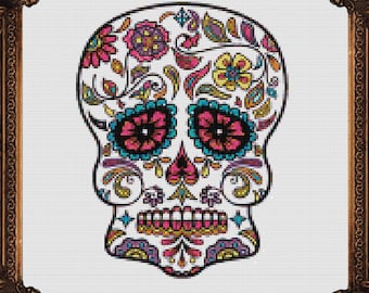 Sugar Skull No. 1/PDF - Cross Stitch Sampler - Dia De Los Muertos - Day of the Dead - INSTANT DOWNLOAD