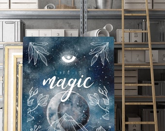 Life Is Magic Canvas Wall Art, Mystical Wall Art, Moon Wall Art, Mystical Moon Room Decor, Moon Room Decor, Mystical Room Decor