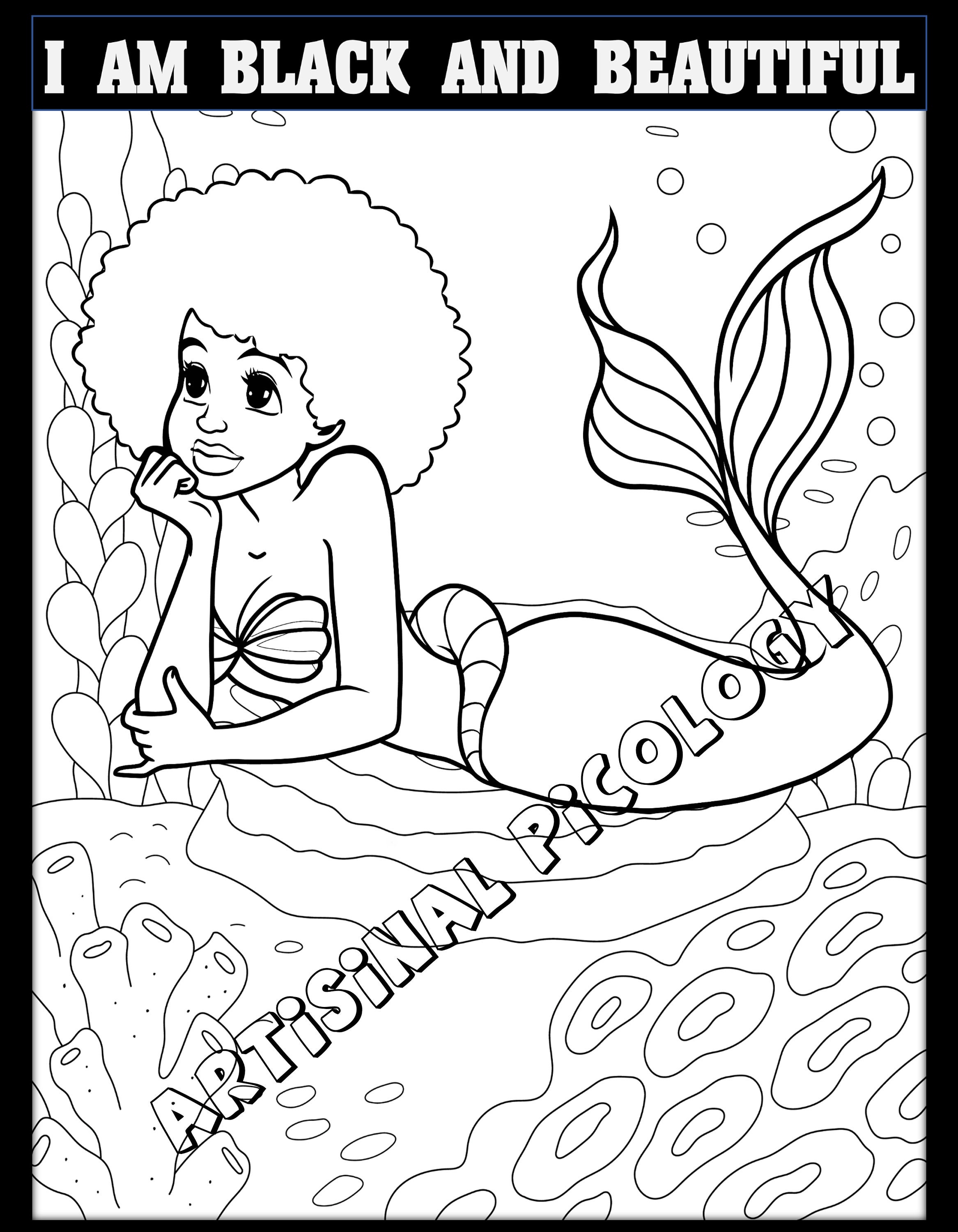 Black Mermaid Coloring Pages for Girls Ages 6 to 12 - Etsy