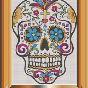 Sugar Skull No. 3/PDF - Cross Stitch Sampler - Dia De Los Muertos - Day of the Dead - INSTANT DOWNLOAD