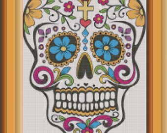 Sugar Skull No. 3/PDF - Cross Stitch Sampler - Dia De Los Muertos - Day of the Dead - INSTANT DOWNLOAD