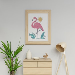 Pink Flamingo Cross Stitch Pattern, modern cross stitch pattern, bird cross stitch pattern, needlecraft, colorful, instant PDF download