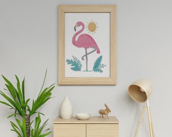 Pink Flamingo Cross Stitch Pattern, modern cross stitch pattern, bird cross stitch pattern, needlecraft, colorful, instant PDF download