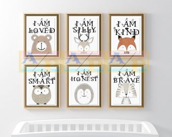 Six Animal Prints Boys or Girls Nursery Room Ideas Nursery Art Nursery Decor Bear Deer Fox Owl Porcupine Tiger Babys Room Art Print