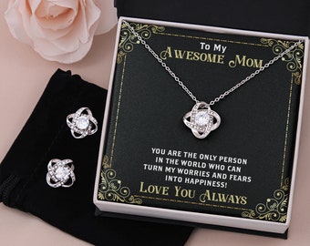 To My Awesome Mom Love Knot Necklace and Earring Set