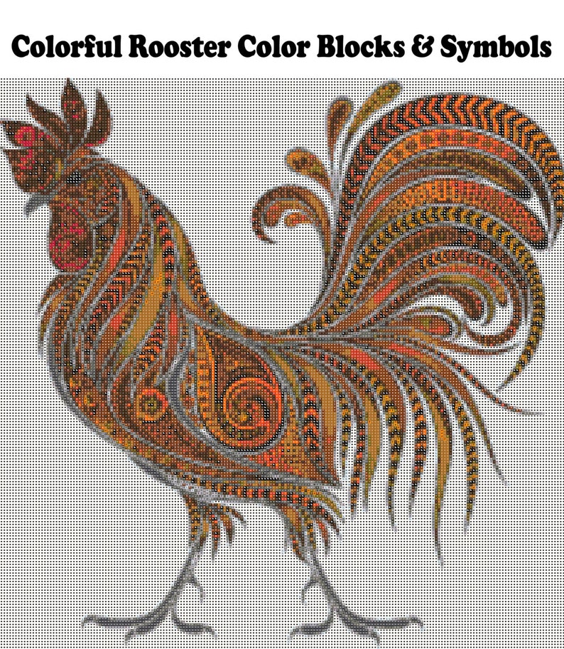 Colorful Rooster Cross Stitch Pattern, Modern Cross Stitch Pattern ...