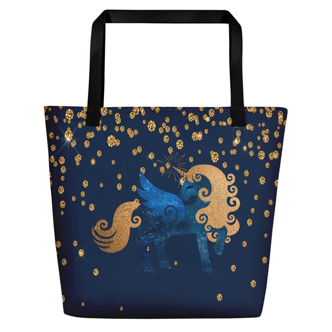 Unicorn Tote Bag All Over Print Tote Bag Blue and Gold Unicorn Etsy
