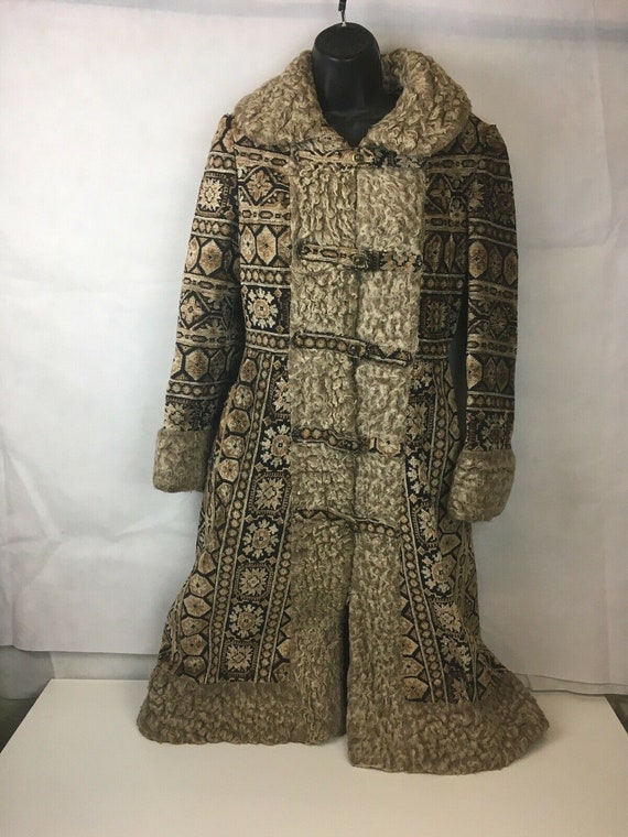 VTG 60s Long Winter Chenille Carpet Tapestry Coat