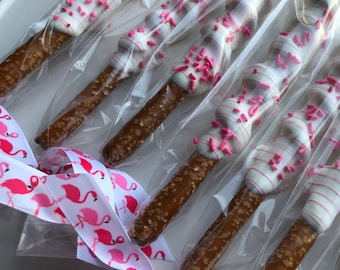 1 Dozen Flamingo Chocolate Pretzels, Flamingo Baby Shower, Flamingo Party Favor, Let's Flamingle,  Bachelorette Favors, Flocked Up, Birthday