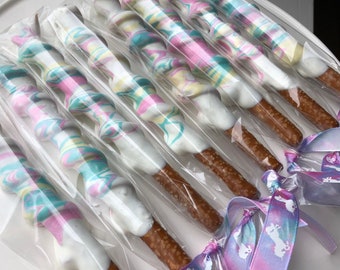 1 Dozen Unicorn Chocolate Pretzels, Unicorn Favors, Unicorn Favor Tags, Unicorn Birthday, Unicorn Party Favors, Rainbow, Decor, Bag, Pastel