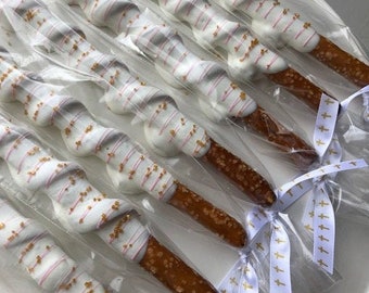 1 Dozen Baptism Chocolate Pretzels, Dessert Table , Baptism Favors, Christening Favors, First Communion Favors, Treat Bags, Baptism Desserts