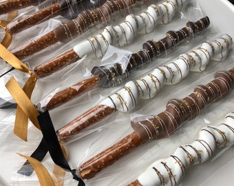 1 Dozen 50th Birthday Chocolate Pretzels, 50th Birthday Favor, Party Favor, 50th Birthday Tag, Cheers to 50 Years, Black and Gold, 40th, 30