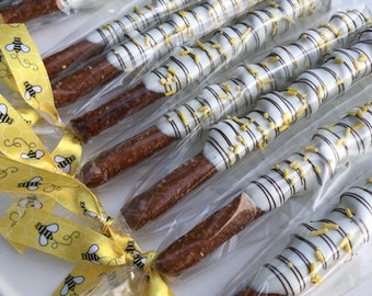 1 Dozen Bee Chocolate Pretzels, Bee Baby Shower, He or She, Gender Reveal, What Will it Bee, Winnie Pooh, Birthday, Decorations, Bee-Day