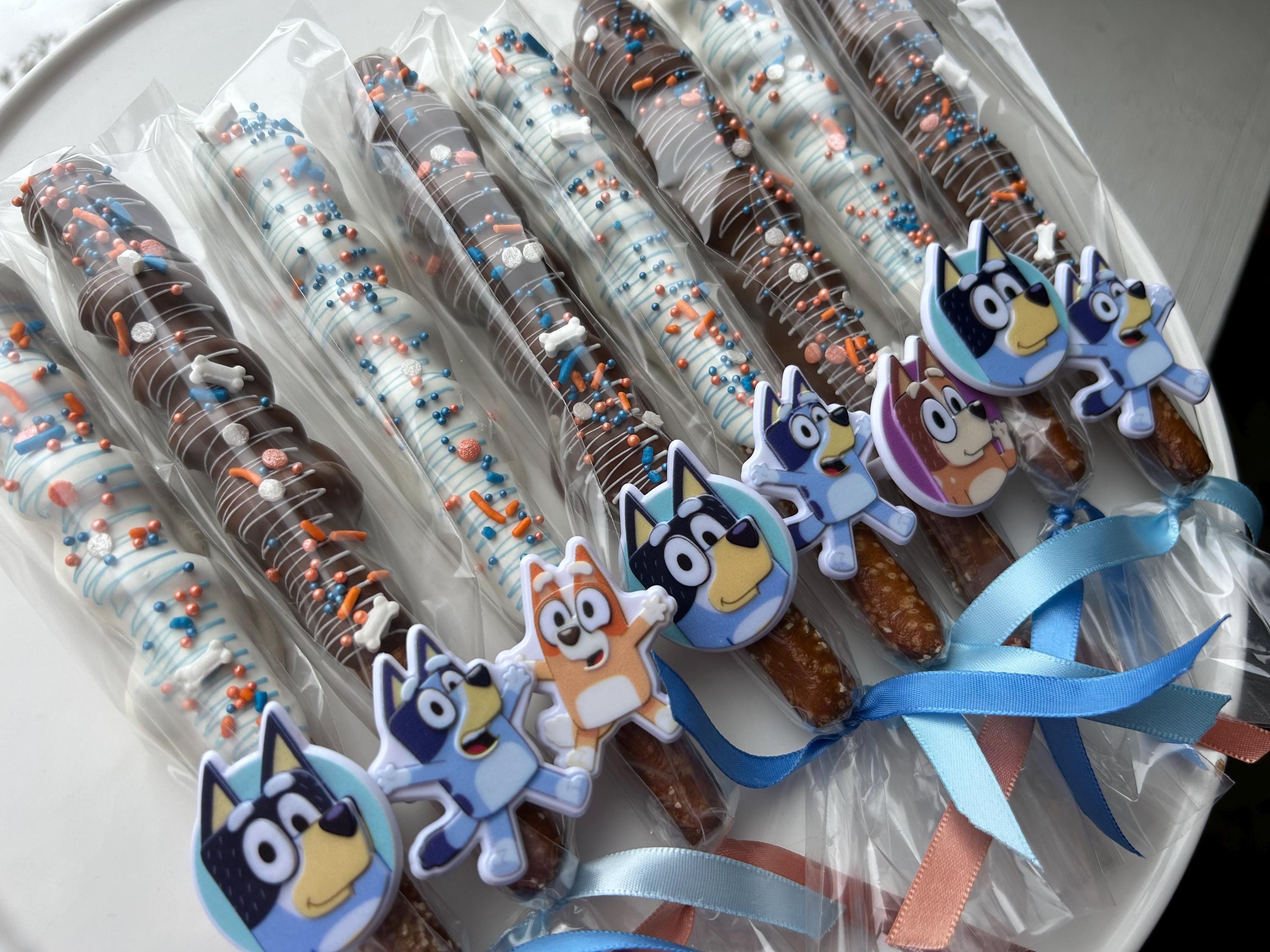 Bluey Party Chocolate Pretzels – Blue & Orange Themed Birthday Favors ...