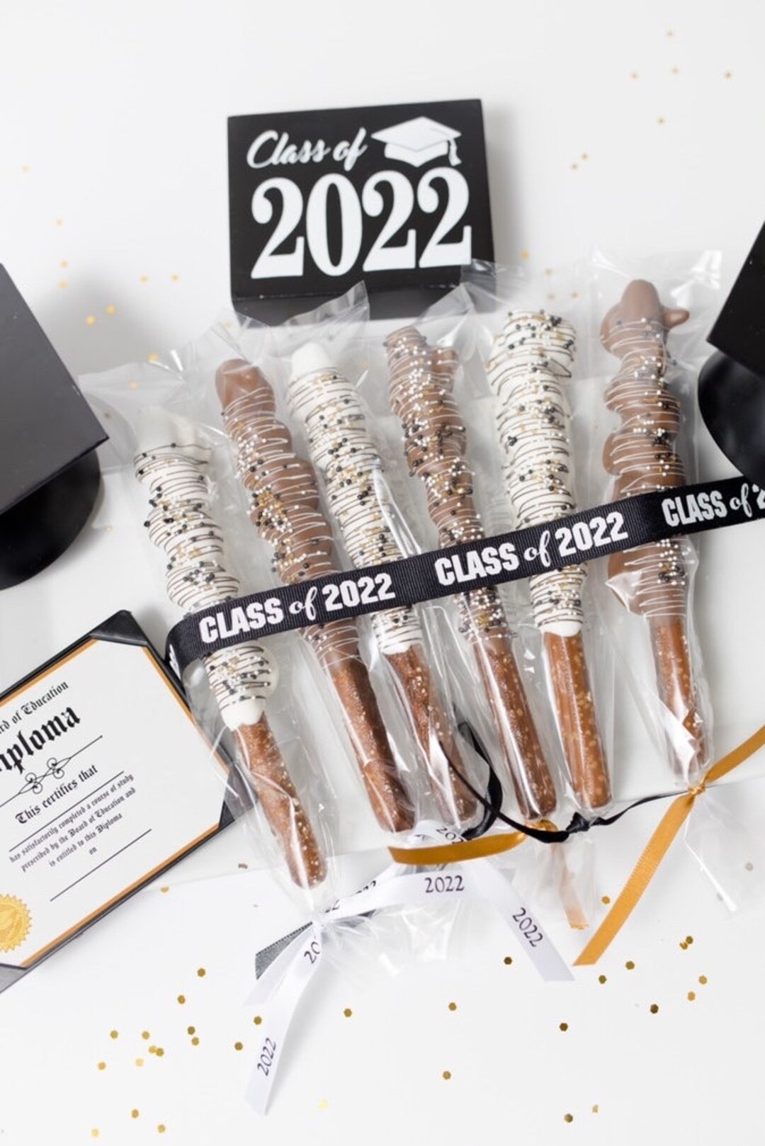 1 Dozen Graduation Chocolate Pretzels, Graduation Favors, Class of 2024