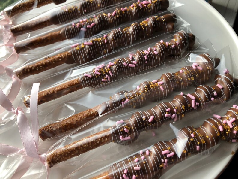 1 Dozen Pink and Gold Chocolate Covered Pretzels Baby Shower Etsy