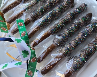 Notre Dame Football Chocolate Pretzels -  Game Day Pretzel Pack – Blue & Gold Tailgate Treats | Football Party Favors | Custom Pretzel Rods