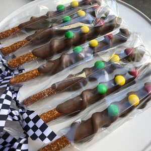 Race Car Party Pretzels | Chocolate Covered Pretzels with Stoplight M&M Design | Race Car Birthday Favors | Start Your Engines