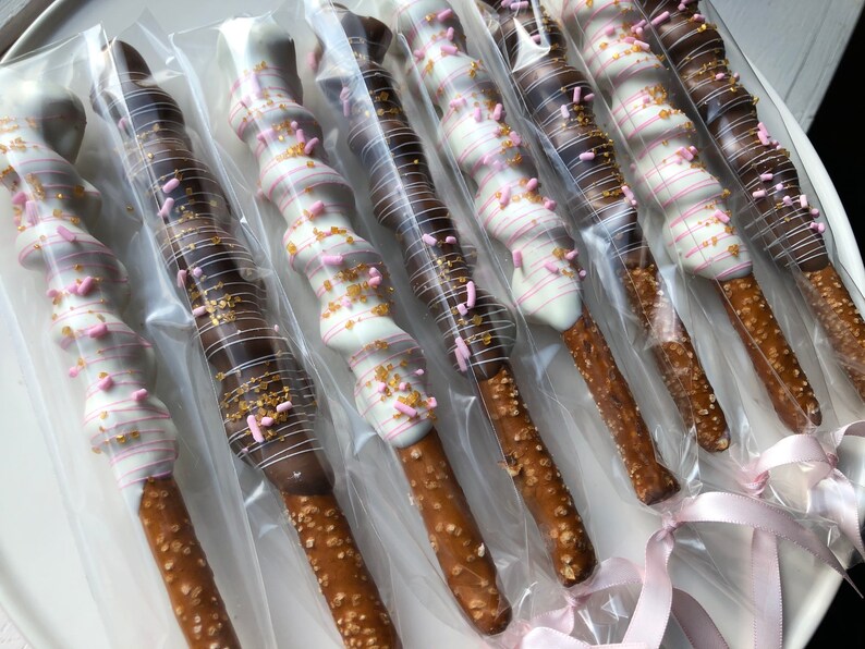 1 Dozen Pink and Gold Chocolate Covered Pretzels Baby Shower Etsy