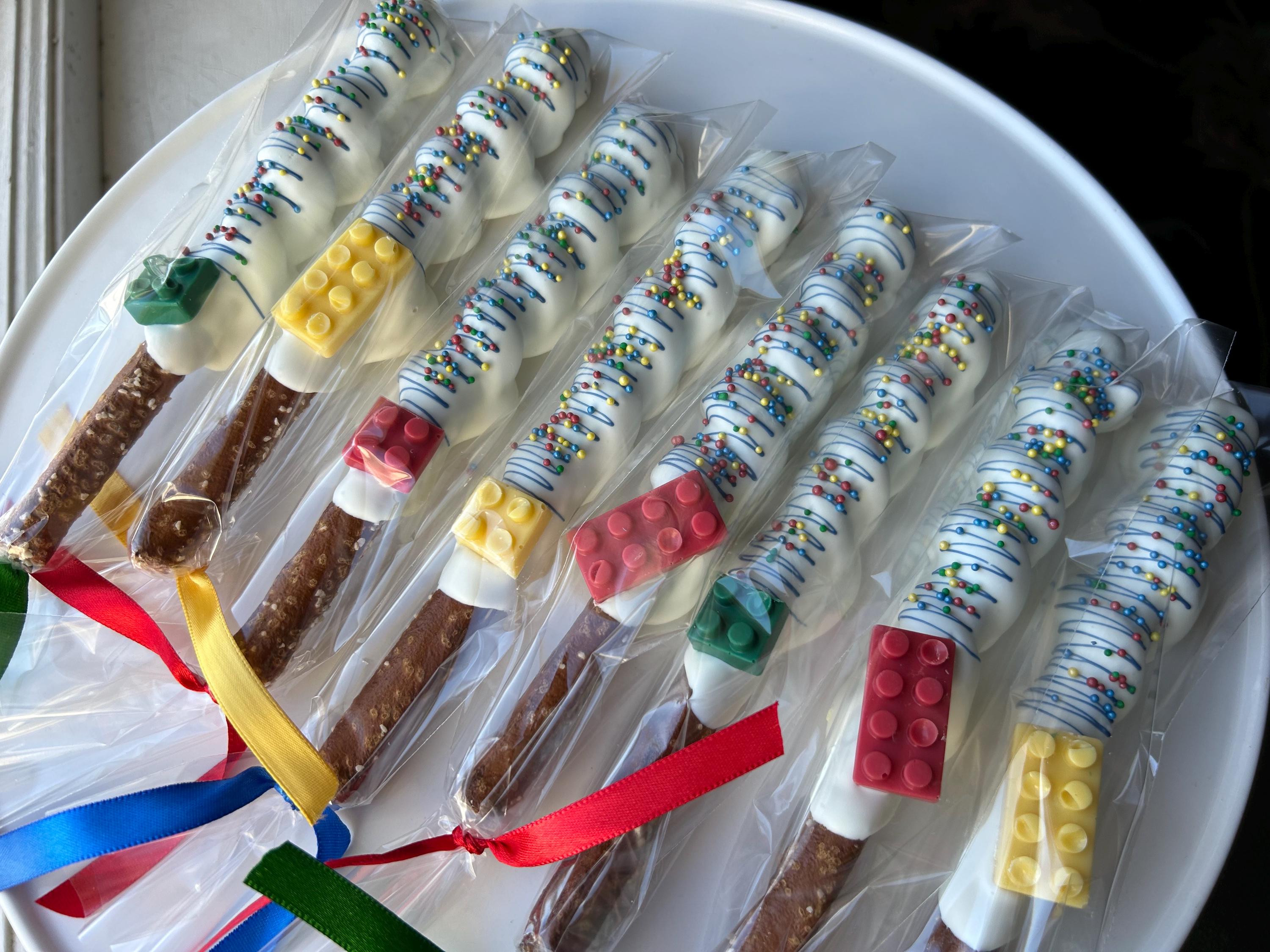 Color Brick Party Pretzels- Chocolate Covered Caramel Pretzels Rods ...