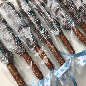 1 Dozen Baby Shower Chocolate Pretzels, Baby Boy Shower, Baby Shower Treats, Baby Shower Favors, Dessert Table, Baby Blue, Desserts, Baptism