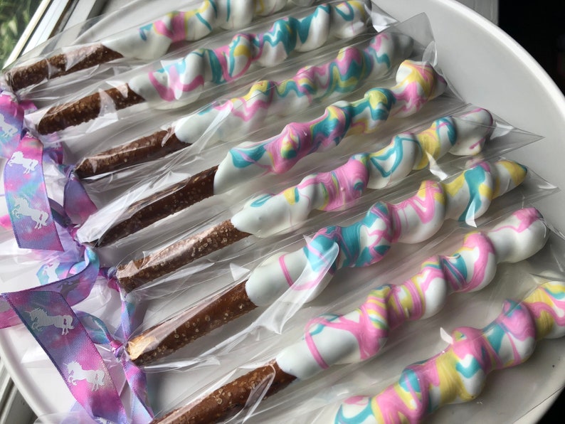 1 Dozen Unicorn Chocolate Pretzels Unicorn Favors Unicorn Etsy