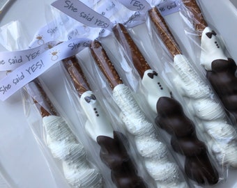 Engagement Chocolate Pretzels, She said yes, bride groom pretzel, Engagement Gift, Engagement Party, Proposal Dinner, Engagement Dinner,